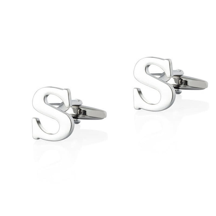 1 Pair Men's Silver Plated Initial Letter 26 Alphabet Cufflinks - S - image 19