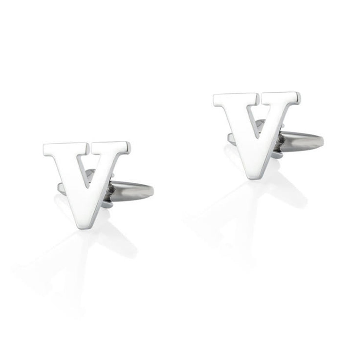 1 Pair Men's Silver Plated Initial Letter 26 Alphabet Cufflinks - V - image 22