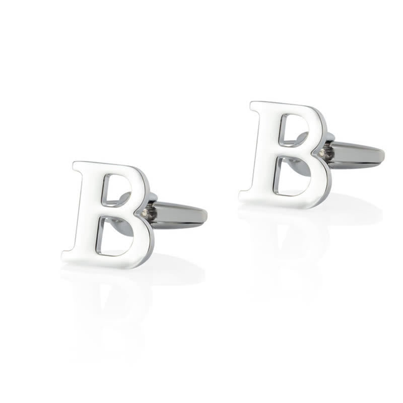 1 Pair Men's Silver Plated Initial Letter 26 Alphabet Cufflinks - B - image 2