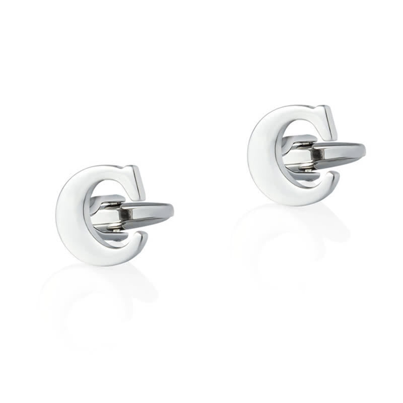 1 Pair Men's Silver Plated Initial Letter 26 Alphabet Cufflinks - C - image 3