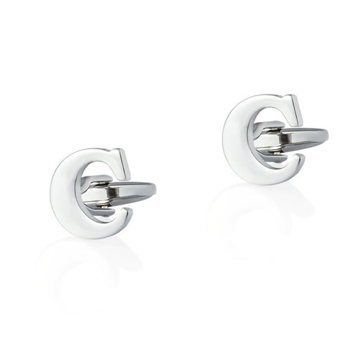 1 Pair Men's Silver Plated Initial Letter 26 Alphabet Cufflinks - C - image 3
