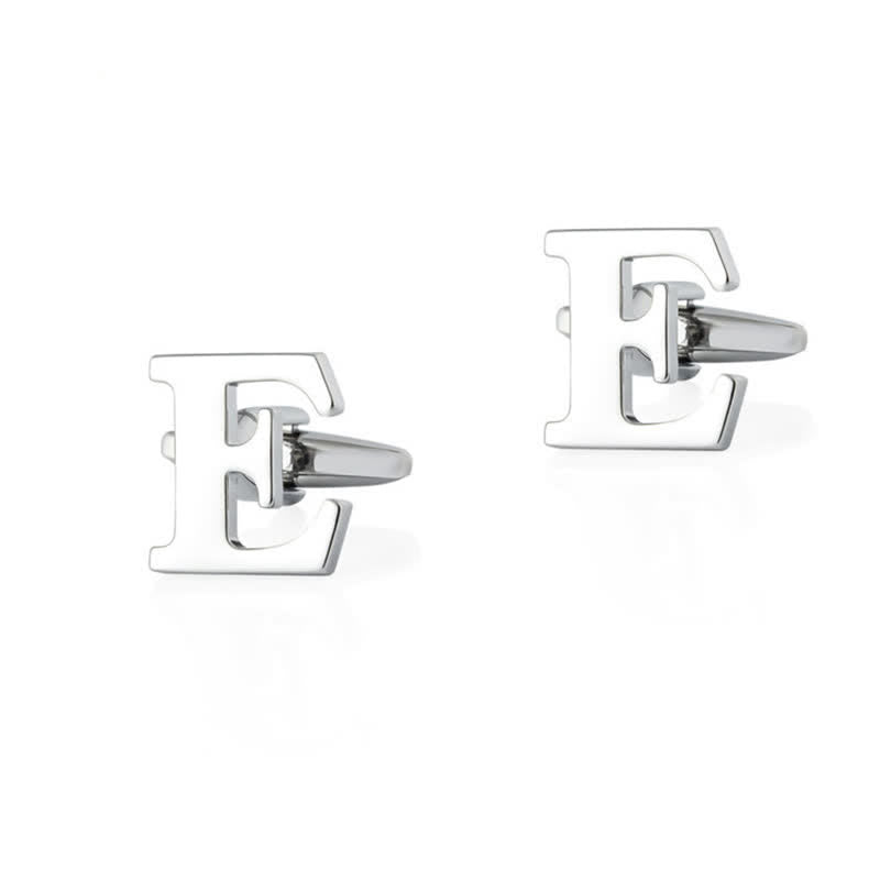 1 Pair Men's Silver Plated Initial Letter 26 Alphabet Cufflinks - E - image 5