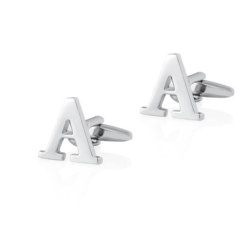 1 Pair Men's Silver Plated Initial Letter 26 Alphabet Cufflinks - A - image 0