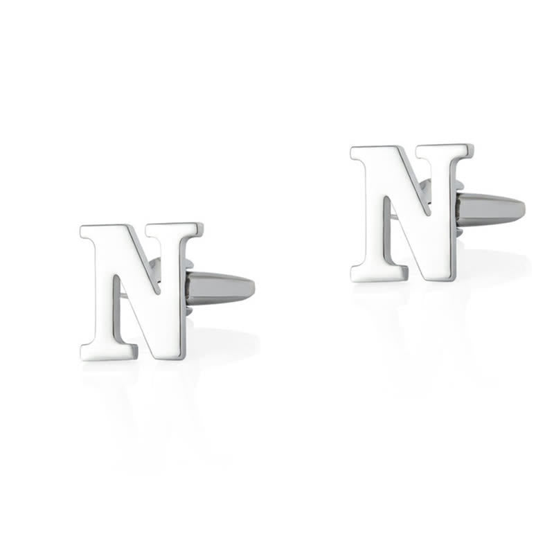 1 Pair Men's Silver Plated Initial Letter 26 Alphabet Cufflinks - N - image 14