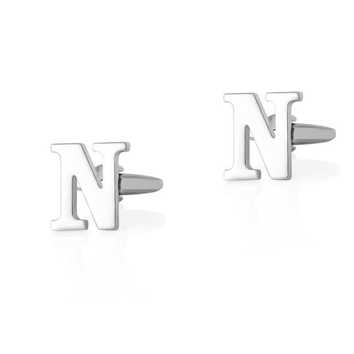 1 Pair Men's Silver Plated Initial Letter 26 Alphabet Cufflinks - N - image 14