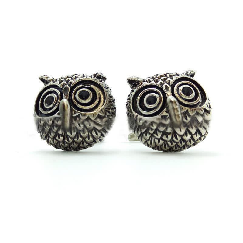Men's 1 Pair Cute Owl Head Silver-Tone Cufflinks - image 2