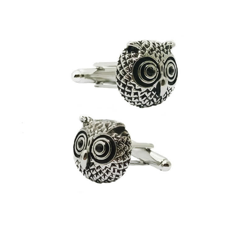 Men's 1 Pair Cute Owl Head Silver-Tone Cufflinks - image 3
