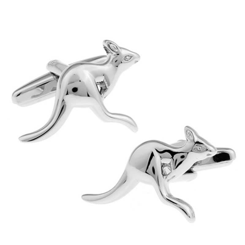 Men's 1 Pair Cute Kangaroo Silver-Tone Cufflinks - Silver - image 0