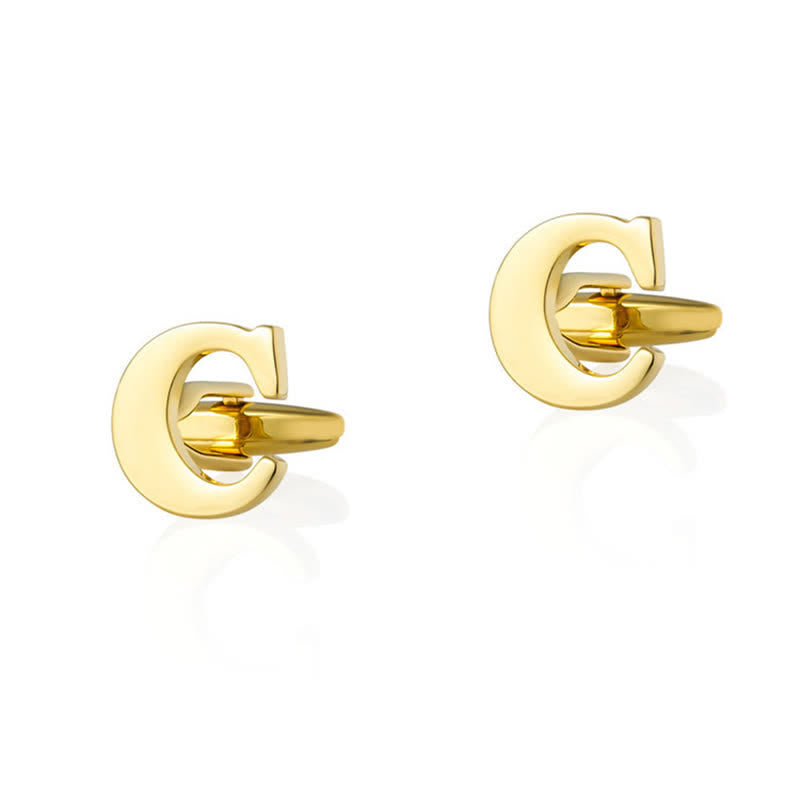 1 Pair Men's Gold Plated Initial Letter 26 Alphabet Cufflinks - C - image 3