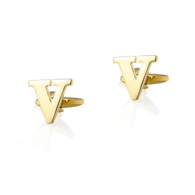1 Pair Men's Gold Plated Initial Letter 26 Alphabet Cufflinks - V - image 22