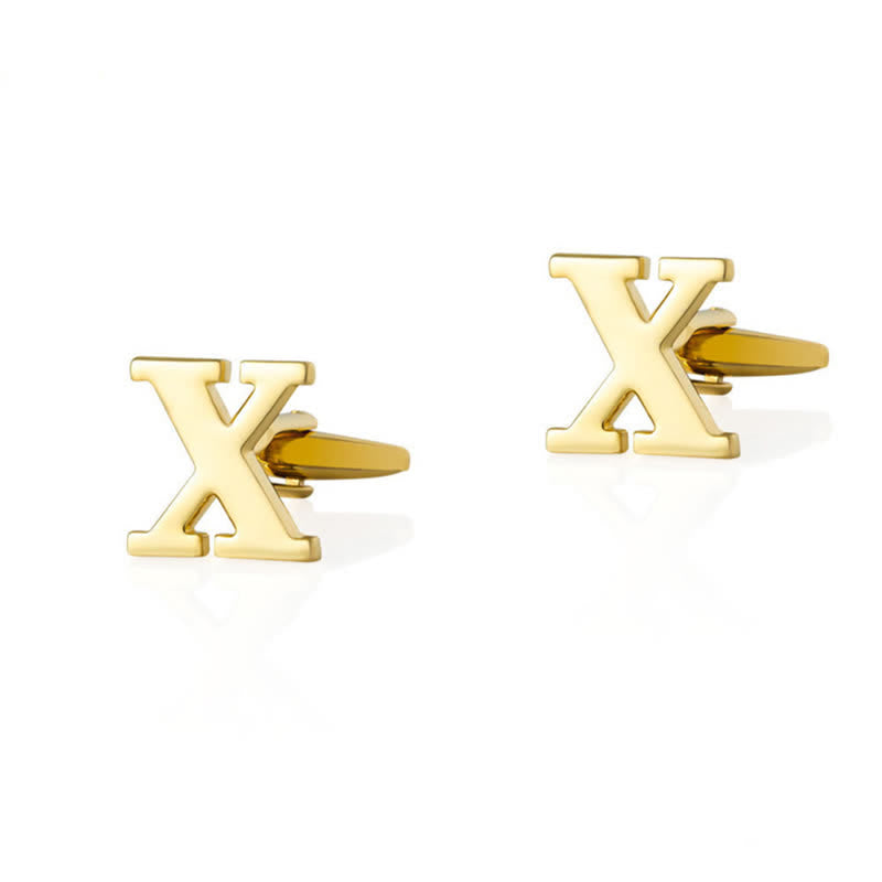 1 Pair Men's Gold Plated Initial Letter 26 Alphabet Cufflinks - X - image 24