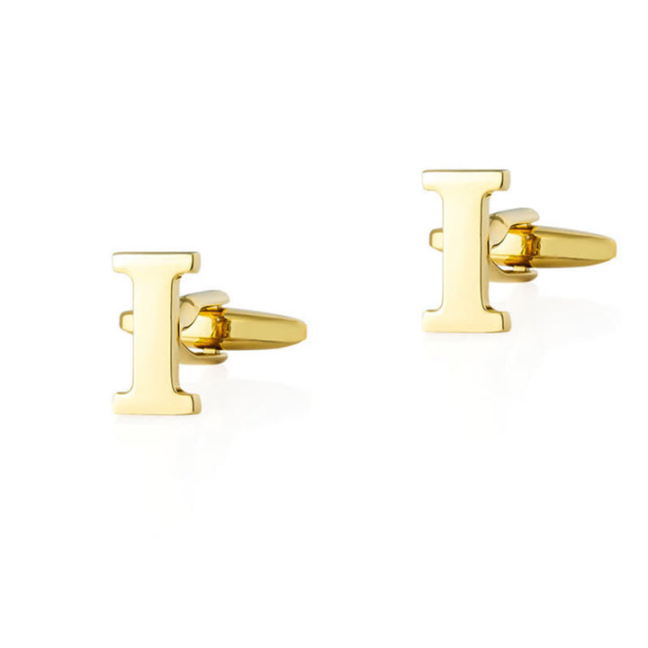 1 Pair Men's Gold Plated Initial Letter 26 Alphabet Cufflinks - I - image 9
