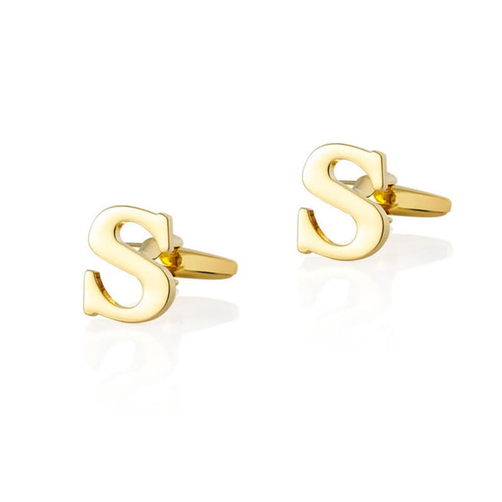 1 Pair Men's Gold Plated Initial Letter 26 Alphabet Cufflinks - S - image 19