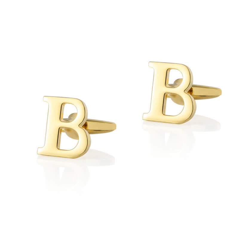 1 Pair Men's Gold Plated Initial Letter 26 Alphabet Cufflinks - B - image 2