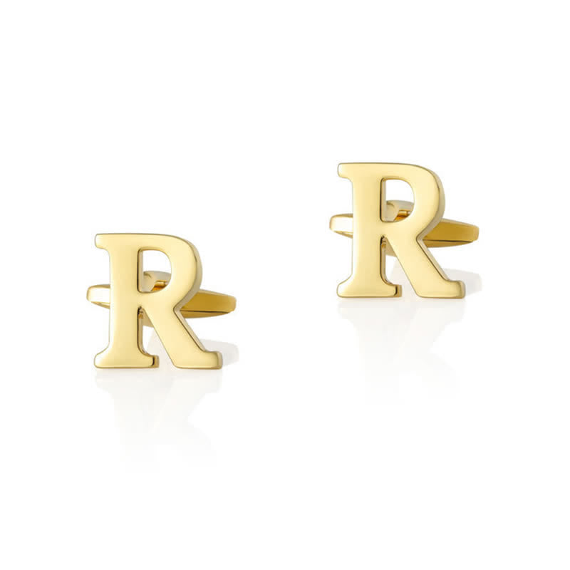 1 Pair Men's Gold Plated Initial Letter 26 Alphabet Cufflinks - R - image 18