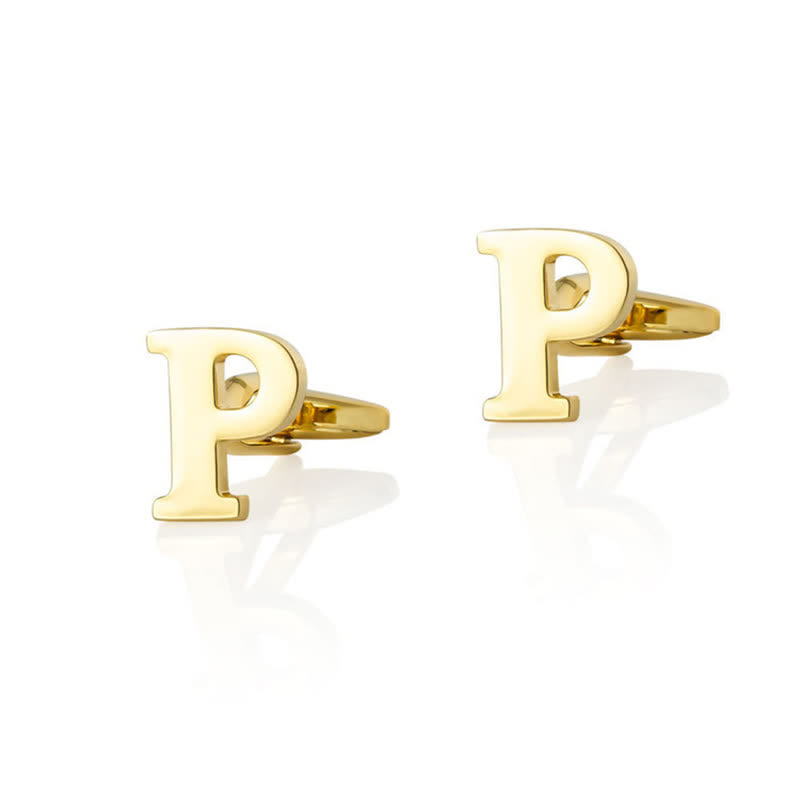 1 Pair Men's Gold Plated Initial Letter 26 Alphabet Cufflinks - P - image 16