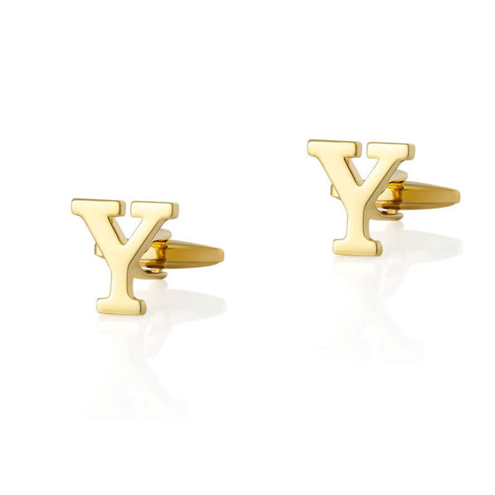 1 Pair Men's Gold Plated Initial Letter 26 Alphabet Cufflinks - Y - image 25