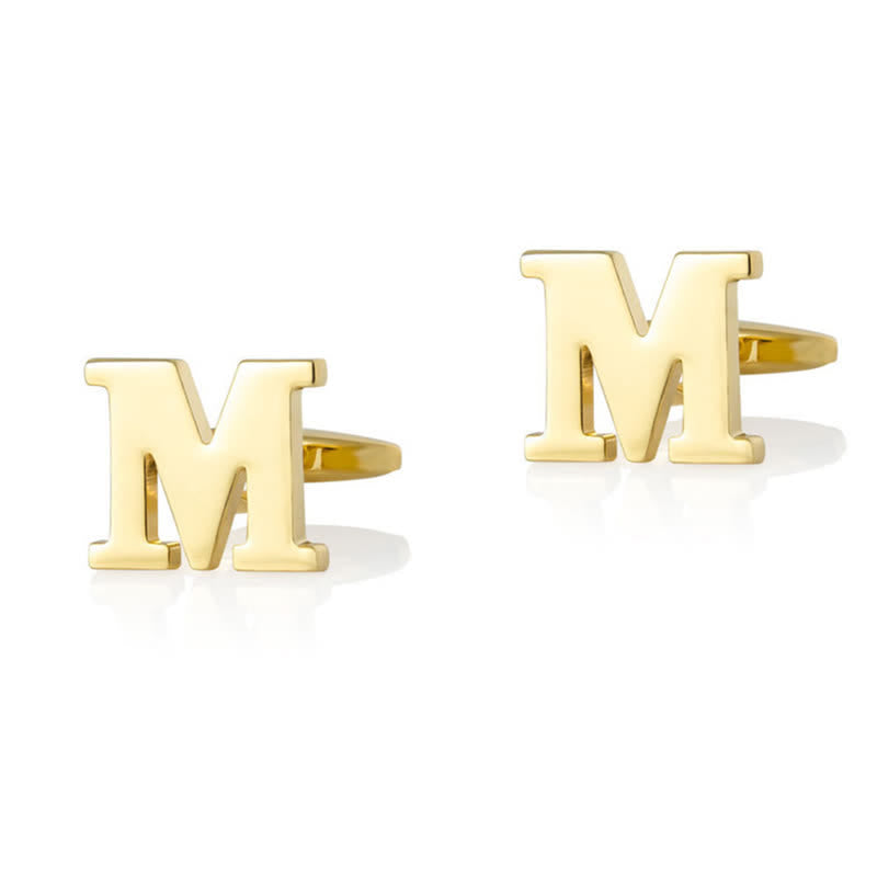 1 Pair Men's Gold Plated Initial Letter 26 Alphabet Cufflinks - M - image 13