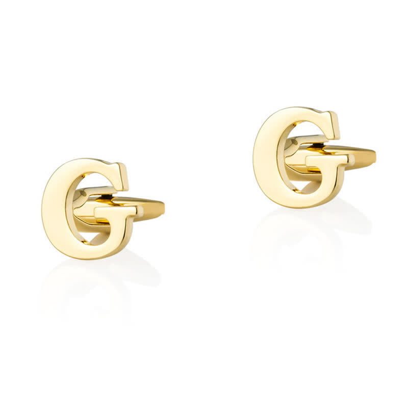 1 Pair Men's Gold Plated Initial Letter 26 Alphabet Cufflinks - G - image 7