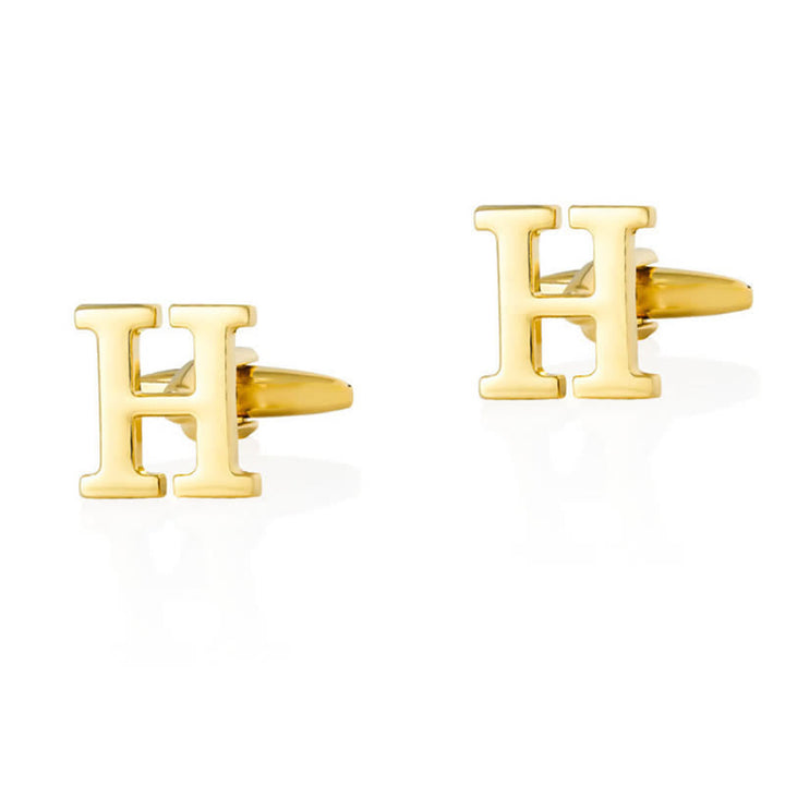 1 Pair Men's Gold Plated Initial Letter 26 Alphabet Cufflinks - H - image 8