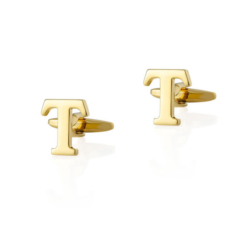 1 Pair Men's Gold Plated Initial Letter 26 Alphabet Cufflinks - T - image 20