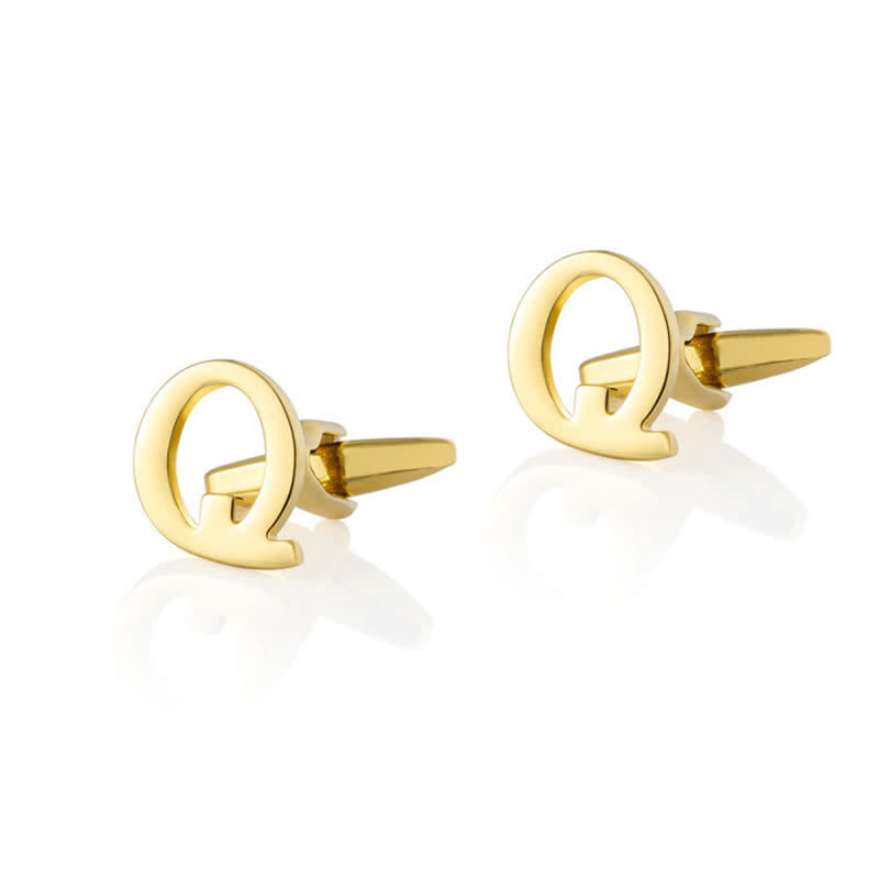 1 Pair Men's Gold Plated Initial Letter 26 Alphabet Cufflinks - Q - image 17