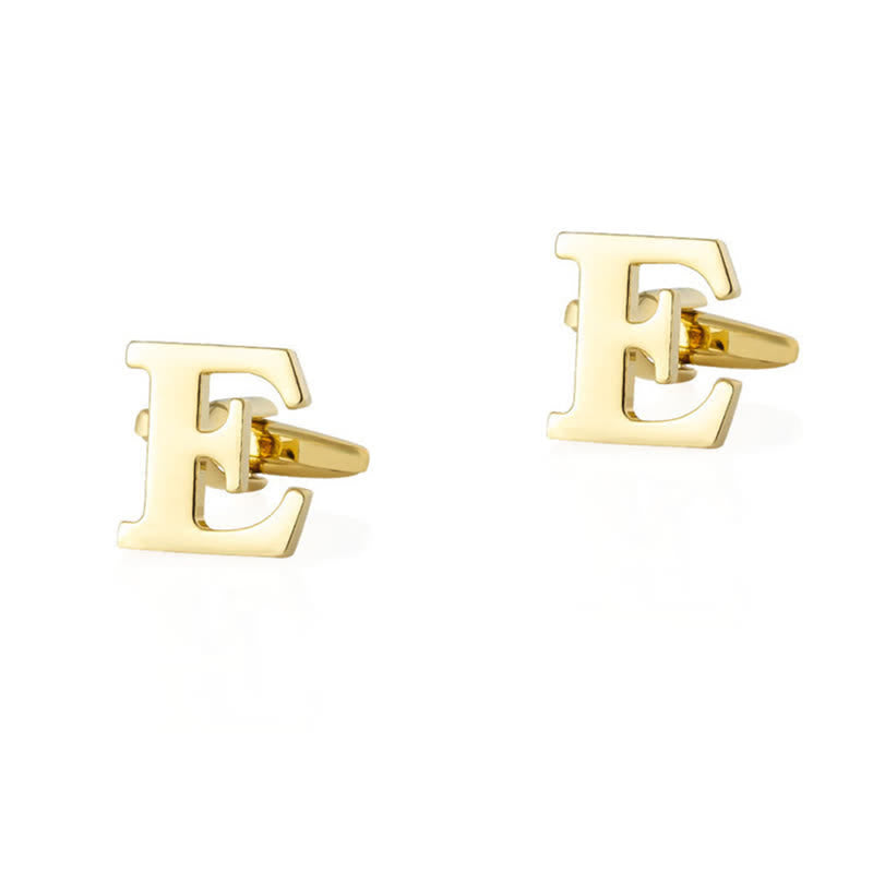 1 Pair Men's Gold Plated Initial Letter 26 Alphabet Cufflinks - E - image 5