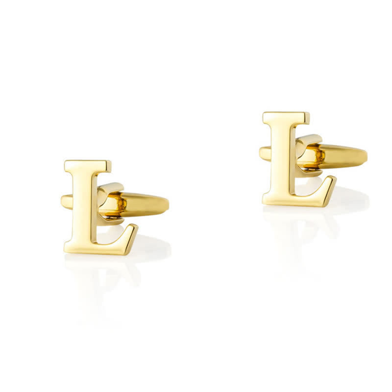 1 Pair Men's Gold Plated Initial Letter 26 Alphabet Cufflinks - L - image 12