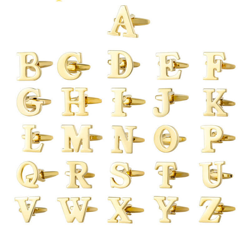 1 Pair Men's Gold Plated Initial Letter 26 Alphabet Cufflinks - image 1