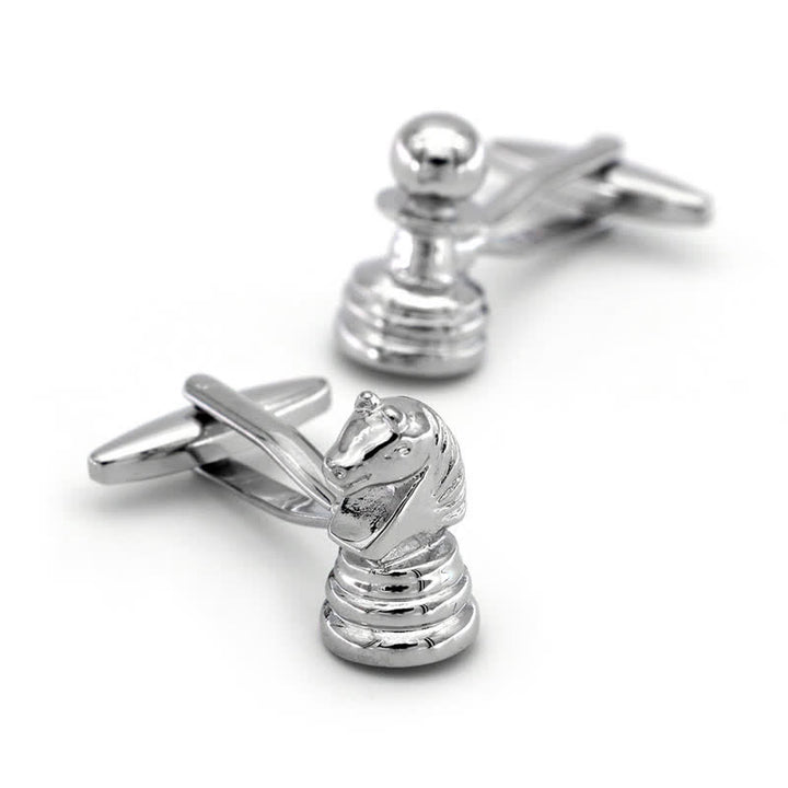 Men's 1 Pair Horse-Head Chess Silver-Tone Cufflinks - Silver - image 0
