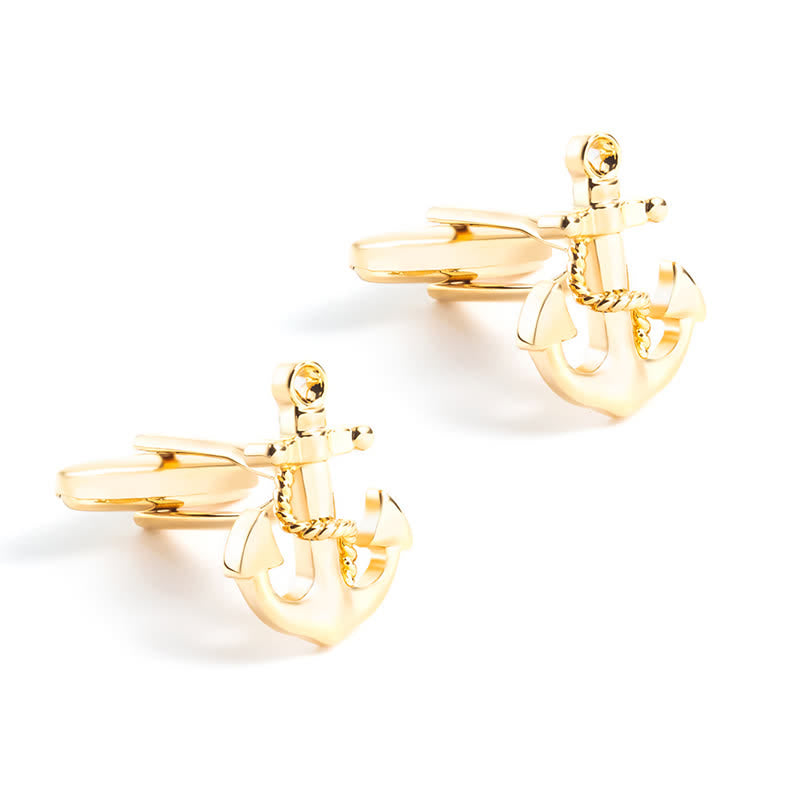 Men's 1 Pair Gold-Tone Ship Anchor Cufflinks - image 3