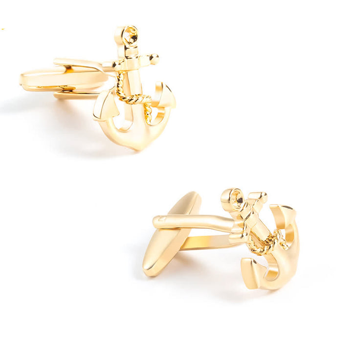 Men's 1 Pair Gold-Tone Ship Anchor Cufflinks - image 2