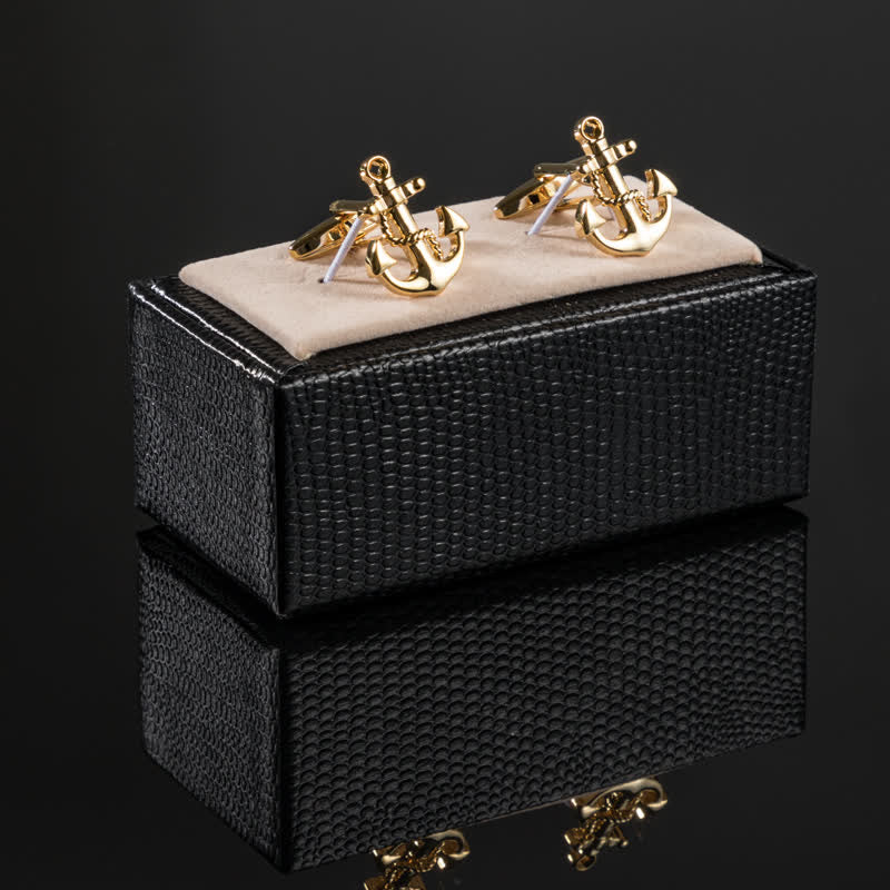 Men's 1 Pair Gold-Tone Ship Anchor Cufflinks - image 1