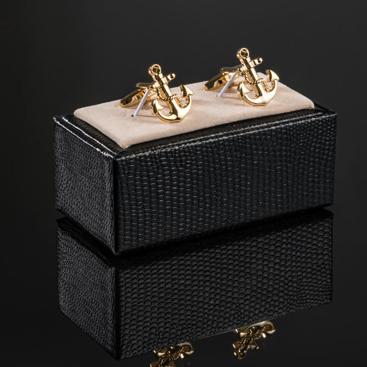 Men's 1 Pair Gold-Tone Ship Anchor Cufflinks - image 1