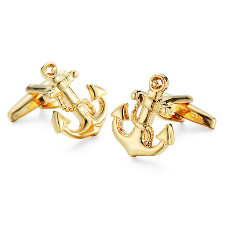 Men's 1 Pair Gold-Tone Ship Anchor Cufflinks - Gold - image 0