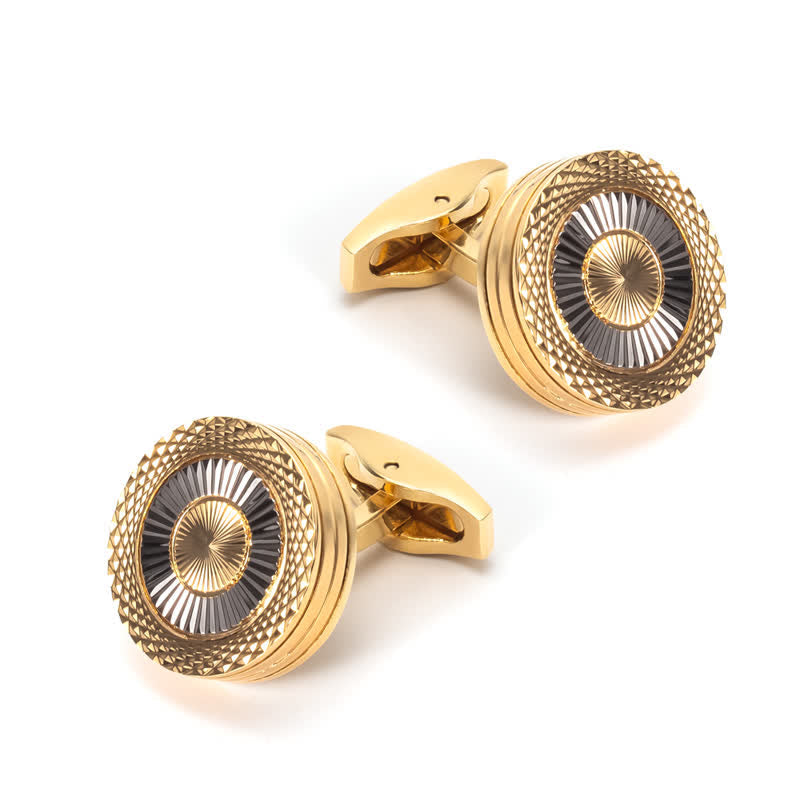 Men's 1 Pair Round Tire Pattern Cufflinks - Gold - image 0