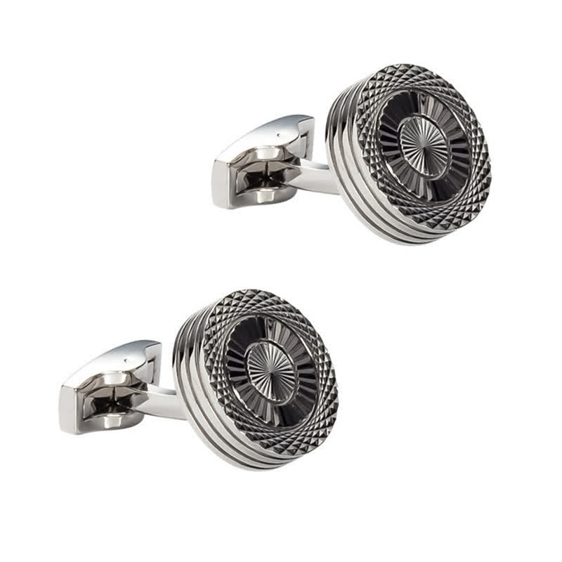 Men's 1 Pair Round Tire Pattern Cufflinks - Silver - image 3