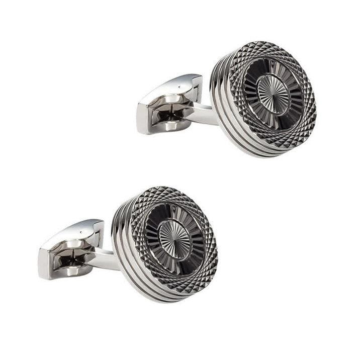 Men's 1 Pair Round Tire Pattern Cufflinks - Silver - image 3