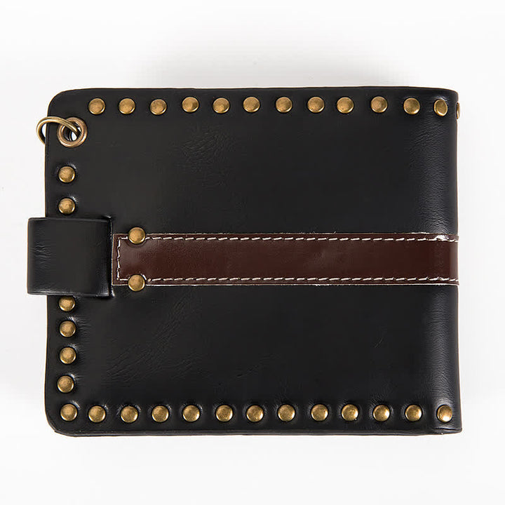 Skull Buckle Vintage Cross Chain Leather Wallet