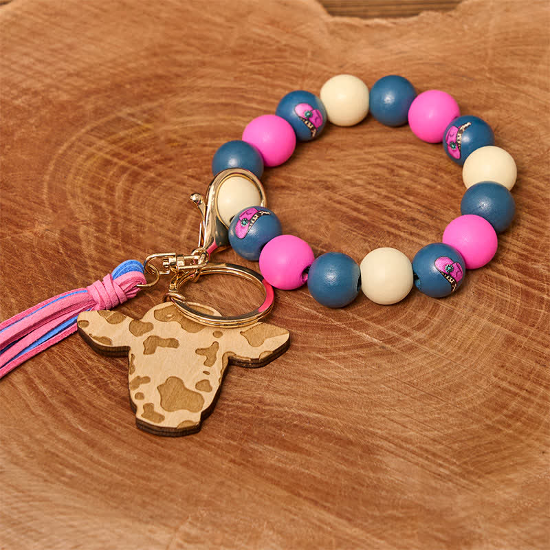 Cow Wooden Beads Wristlet Western Bracelet With Tassel - Cowboy Hat - image 4