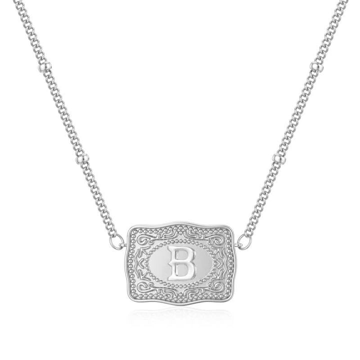 Silver Mini Embossed Initial Letter Necklace - B - image 2