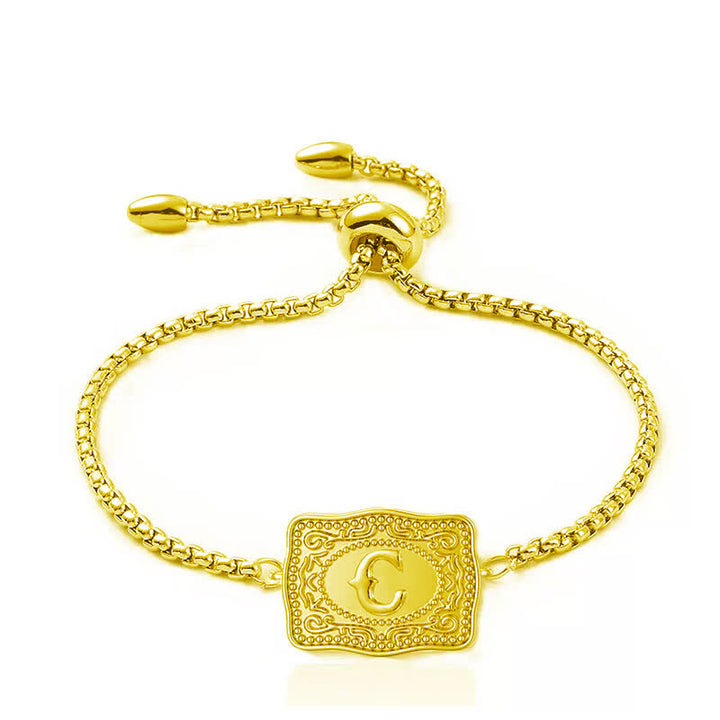 18K Gold Plated Mini Embossed Initial Letter Bracelet - C - image 2