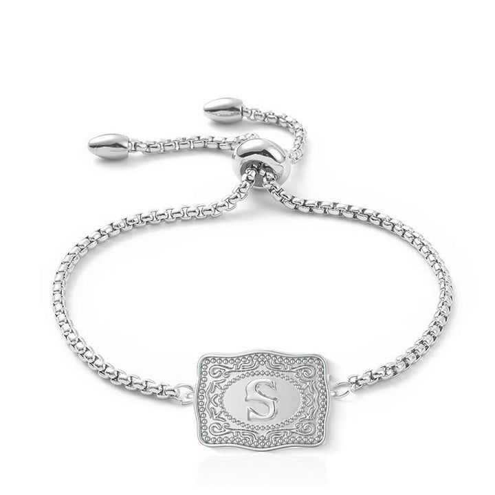 Silver Mini Embossed Initial Letter Bracelet - S - image 18