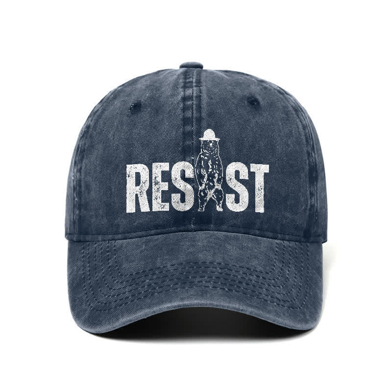 Resist Bear Print Washed Denim Adjustable Baseball Cap