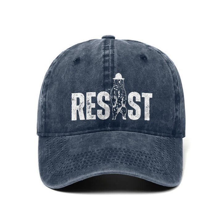 Resist Bear Print Washed Denim Adjustable Baseball Cap