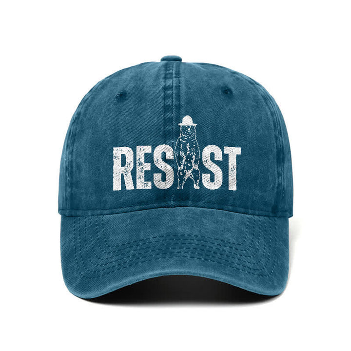 Resist Bear Print Washed Denim Adjustable Baseball Cap