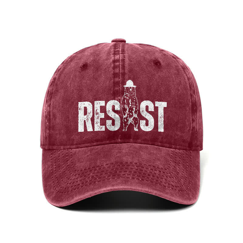 Resist Bear Print Washed Denim Adjustable Baseball Cap