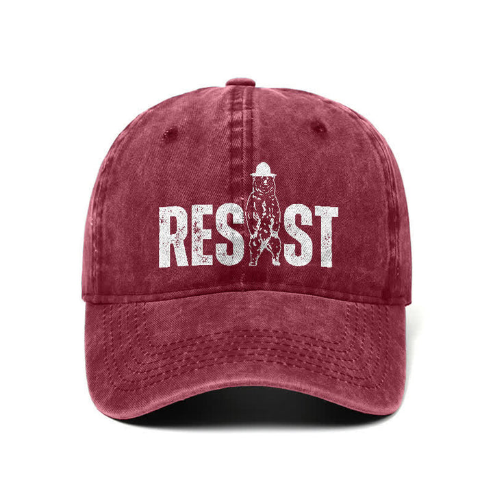 Resist Bear Print Washed Denim Adjustable Baseball Cap