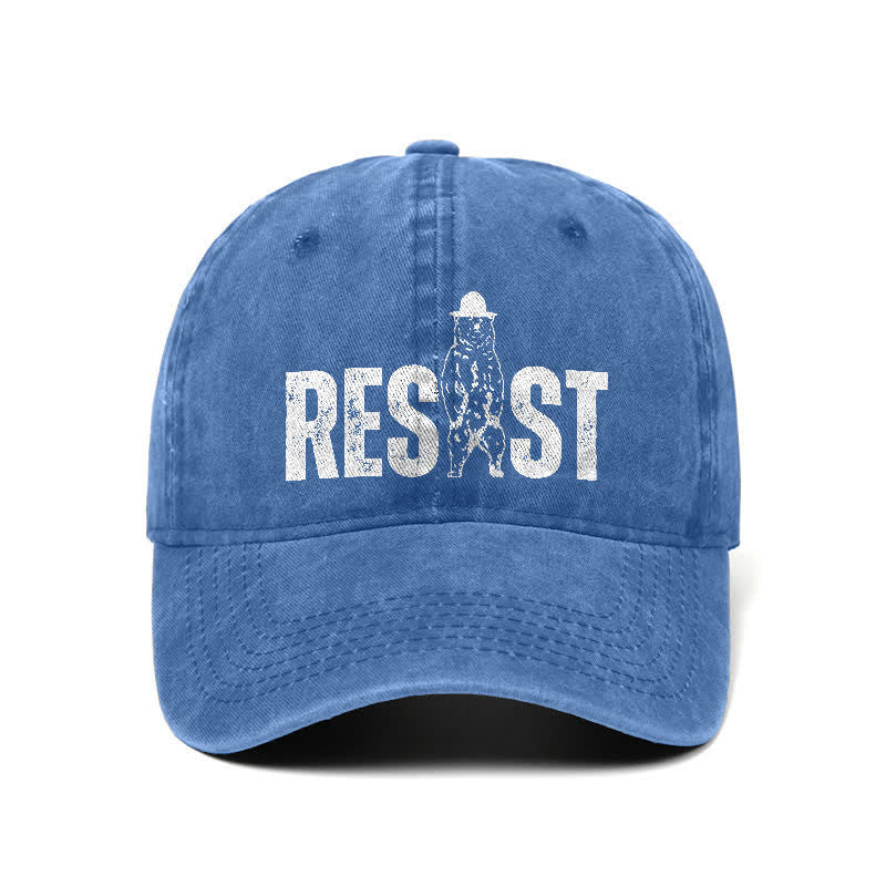 Resist Bear Print Washed Denim Adjustable Baseball Cap