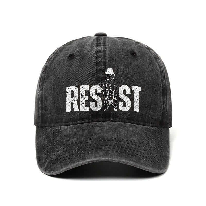 Resist Bear Print Washed Denim Adjustable Baseball Cap